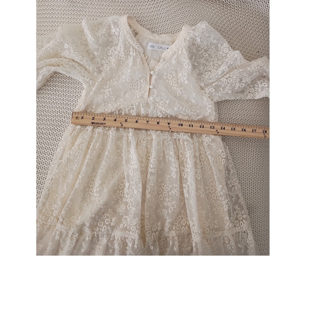 Zara Kids Lace Dress Cream White Button Front Tiered Ruffle Girls Size 8 - Picture 6 of 9